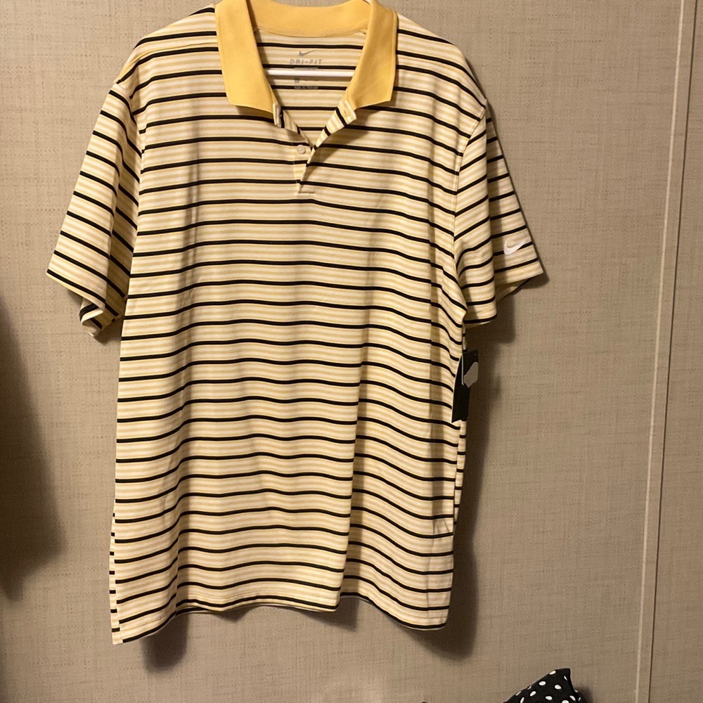 Nike Yellow and Black Striped Polo Shirt